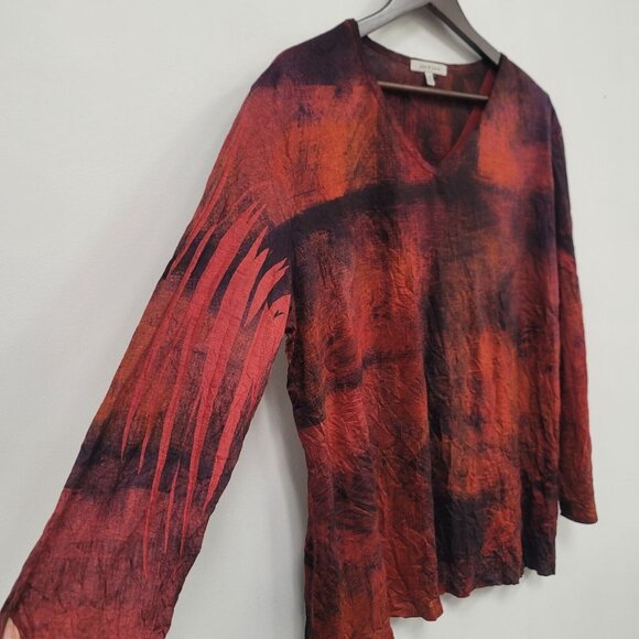 Jess & Jane Womens Artsy Tie Dye Top Size 1X Red Hippie Grunge 100% Spun Poly - Picture 2 of 9